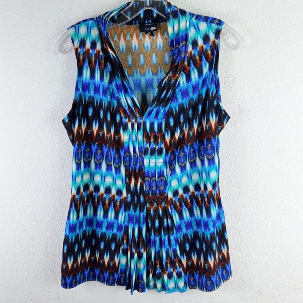 Vintage 90's East 5th Medium Women Sleeveless Blouse Boho Fairy Pleated y2k Blue